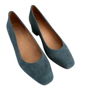 Madewell The Raquel Pump in Suede Women Size 8.5 Teal Block Heel Comfort